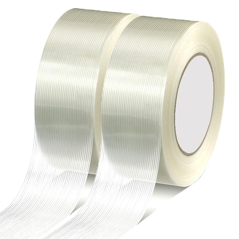 AMOGATO 5.5 Mil 2 Rolls 2 Inch x 55 Yards Filament Tape - Heavy Duty Fiberglass Reinforced Packing Tape - Image 1